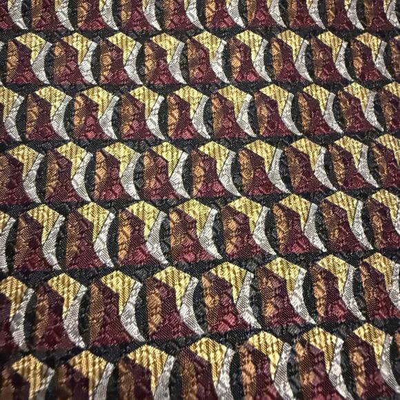 DANI Moda Maschile Geometric Silk Tie Red Gold Navy Made in Korea 58” - Picture 3 of 10